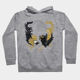 The Couple Rooster Chicken Japanese Woodcut Printing Style Hoodie